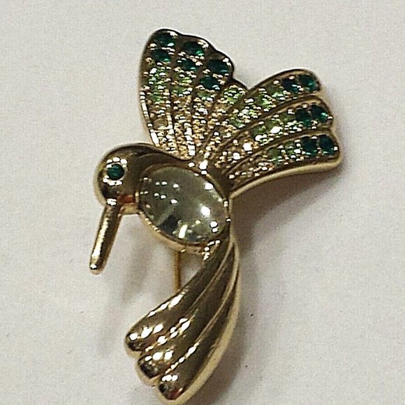 Vintage MONET Hummingbird In Flight Pin w/ Jelly Belly & Green Rhinestone Wings - Picture 6 of 7
